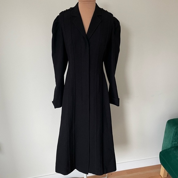 Ralph Lauren Collection Black Wool Angora Military Shoulder Long Coat EUC Size 2 - Picture 1 of 12